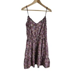 Mimi Chica Floral Mini Dress Pink Purple Smocked Tiered Ruffle XL Fairycore